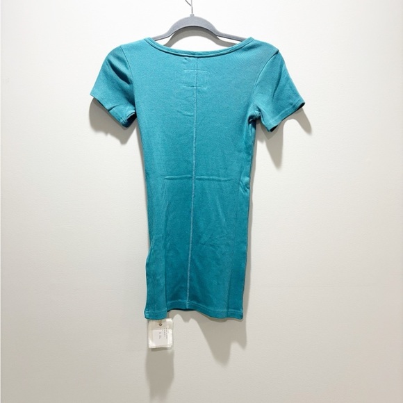 V::room • Women’s Cashmere/Cotton Ribbed Short Sleeve Crew in Peacock Teal NEW M - Picture 3 of 6
